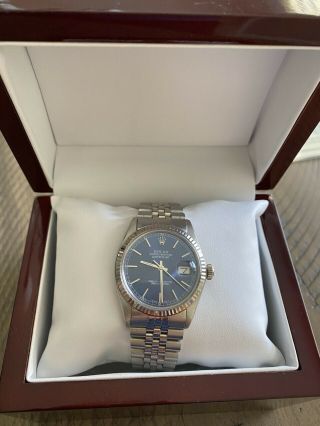 Mens Rolex Datejust 18k White Gold & Stainless Steel Blue Watch 36mm