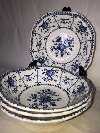 Set Of 4 Johnson Brothers Indies Blue Square Cereal Bowl 6 1/8 "