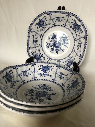 Set of 4 Johnson Brothers Indies Blue Square Cereal Bowl 6 1/8 