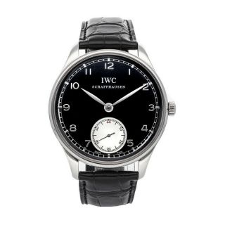 Iwc Portugieser Hand - Wound Steel Automatic Black Dial Mens Watch Iw5454 - 04