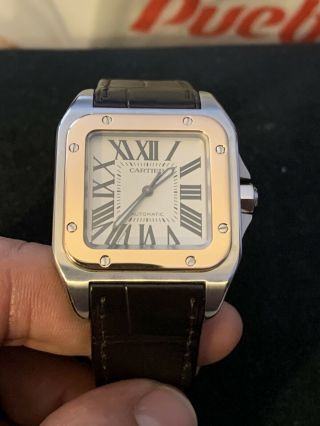 Cartier Santos 100 2878 S.  S And 18k Rose Gold 33mm Cond Mid Size