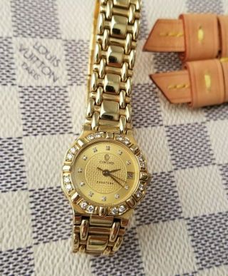Concord Saratoga 18k Yellow Gold Diamond Dial Bezel Quartz Ladies Watch