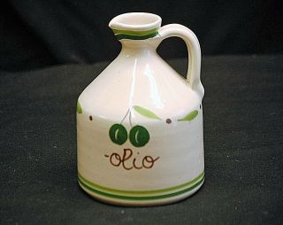 Vintage Olio Italy Hand Painted Art Pottery Olive Oil Bottle Jug Handle Spout