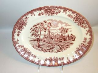 Churchill The Brook Red And White Oval Ceramic Platter - 13 " Euc