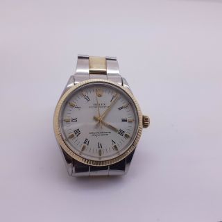 Rolex Oyster Perpetual Two Tone 34 Mm Automatic White Watch 5500 Circa 1971