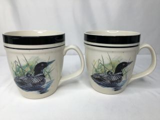 Folk Craft Stoneware Loon Lake Scotty Z Tea Coffee Cup Mug 17 Oz Set Of 2