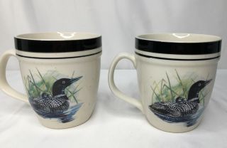 Folk Craft Stoneware Loon Lake Scotty Z Tea Coffee Cup Mug 17 oz Set of 2 2
