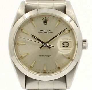 Mens Vintage Rolex Oyster Date Precision 6694 Stainless Steel Watch Circa 1965