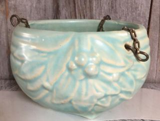 Vintage Nelson Mccoy Pottery Hanging Pot Leaves Berries Turquoise Green Matte