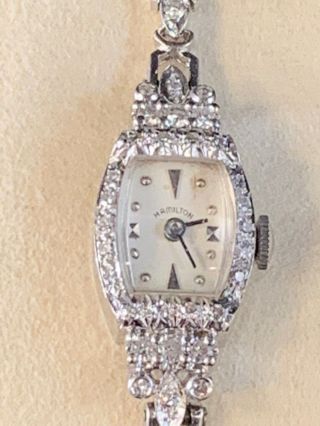 Vintage 1.  5ct Vs1/g Art Deco Hamilton 14k White Gold & Diamonds Ladies Watch