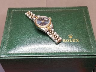 Vntg Ladies Rolex Oyster Perpetual Date 18k Gold & Stainless Watch W/box 6917