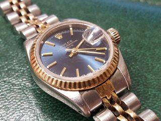 Vntg Ladies Rolex Oyster Perpetual Date 18K Gold & Stainless Watch w/Box 6917 3