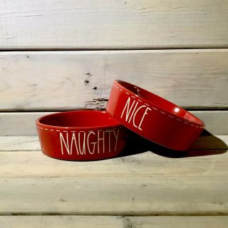 Rae Dunn Christmas Red Cat Dish Set “naughty & Nice” - Ceramic Nwt