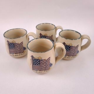 Home & Garden Party 2005 American Flag Land That I Love Coffee Mug Set Of 4 Mugs