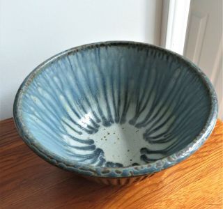 Brown & Blue Drip Stoneware Studio Pottery Bowl Signed