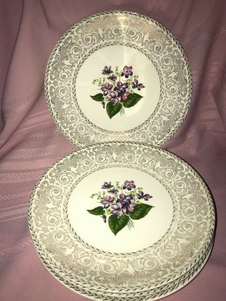 4 Cunningham & Pickett: Spring Violet - 10” Dinner Plates