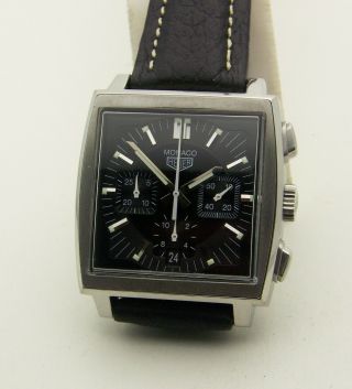Heuer Monaco Stainless Automatic 3 Register Chronograph Cs2111 Black Dial Tag