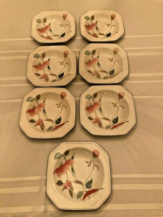 Set Of 7 Mikasa Continental Salad Plates,  Soup Bowls F3003 Silk Flowers