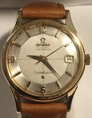 . Vintage Omega Constellation 14k Gold Auto Pie Pan Watch 1954 - 1959
