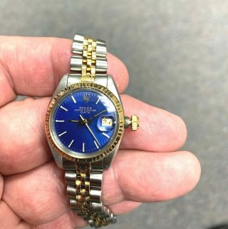 1982 Era Lady Rolex Oyster Perpetual Date 6917 18kt.  & S/s Jubilee Blue Dial