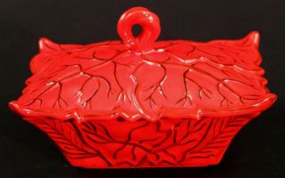 Vintage Gilner Asian Influence Red Pagoda Shaped Candy Box Dish W/lid