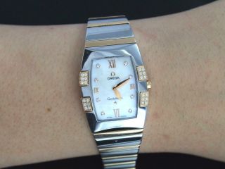$7,  050 Ladies Omega Constellation Quadrella 18k Rose Gold & Steel Diamond Watch