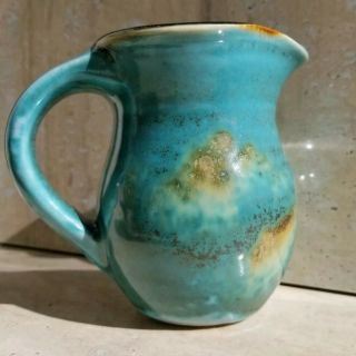 Hand Thrown Stoneware Creamer syrup Pitcher country farm blue brown glazed 2
