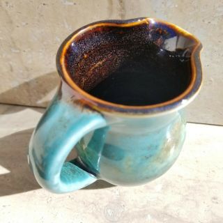 Hand Thrown Stoneware Creamer syrup Pitcher country farm blue brown glazed 3