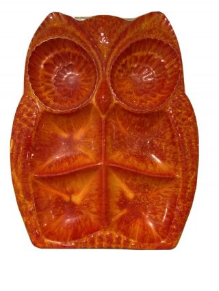 Vintage Treasure Craft Orange Owl Serving Plate Made In Usa