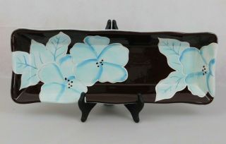 Gates Ware 18  Rectangular Serving Tray Bread Tray Blue & Brown Floral Design