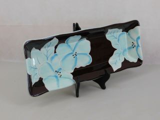 Gates Ware 18  Rectangular Serving Tray Bread Tray Blue & Brown Floral Design 2