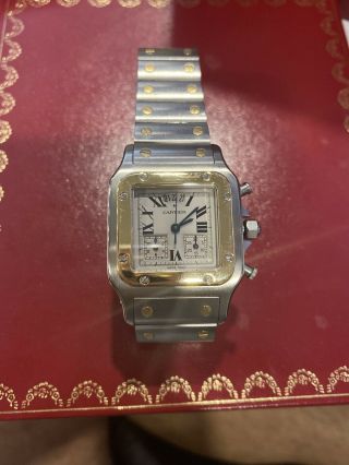 Cartier Santos Galbee Chronograph 2425 Two - Tone 18k Yellow Gold & Ss Watch