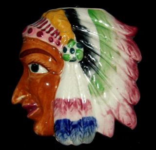 Vintage Native American Indian Chief Wall Pocket Vase Planter Ceramic Made Japan
