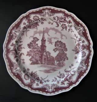 Wedgwood Plate,  First Parish Church,  York,  Maine,  Mulberry Red On Creamware 1959
