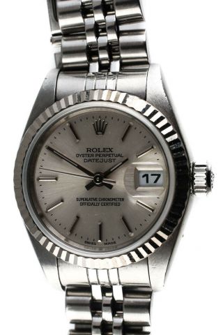 Rolex Womens 18k White Gold Stainless Steel Datejust Watch