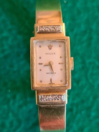 Vintage Rolex Precision Diamond 18k Gold Ladies Cocktail Watch