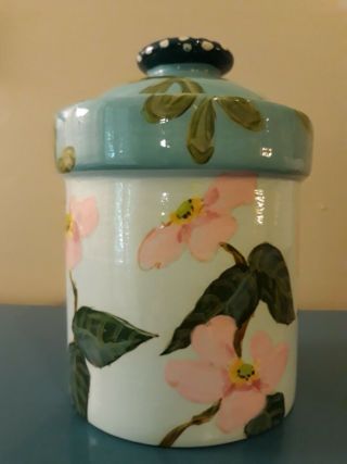 Signed Droll Designs Flowers Hand Painted Canister 7 1/2 "