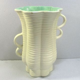 Red Wing Pottery Vase White & Green 7.  5 " ᵇ I2