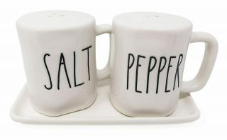Rae Dunn Salt And Pepper Shakers White Ceramic Shaker Set With Tray Htf