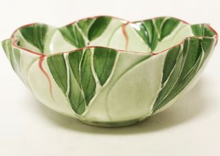 Vtg Mustardseed & Moonshine Originals Handmade Art Pottery Green Flower Bowl