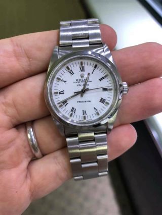 Rolex Vintage Stainless Steel Air King White Roman 14000 34mm