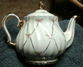 Vintage Windsor Sadler England Porcelain Teapot Flowers Gold Trim