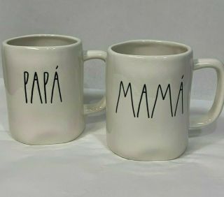 Rae Dunn Mamá And Papá Mugs | Set Of 2 Coffee Mugs | White Ceramic