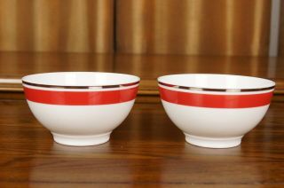 Rare Set Of 2 Villeroy & Boch White / Red / Gold Trim Rice Bowls Germany