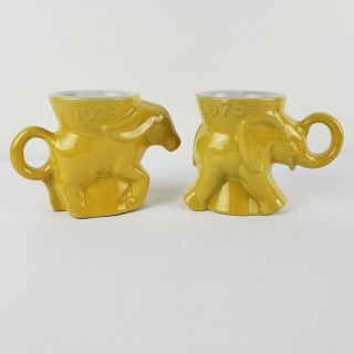 Frankoma Pottery Set Of 2 Political Mugs 1975 Gop Elephant & Dem Donkey Yellow
