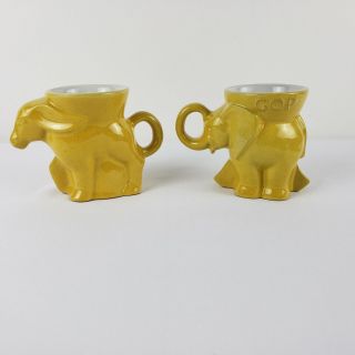 FRANKOMA Pottery Set of 2 Political Mugs 1975 GOP Elephant & DEM Donkey Yellow 2