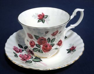 Royal Albert Bone China Long Stemmed Red Rose Tea Cup And,  Saucer Set