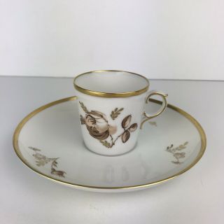 Royal Copenhagen Demitasse Porcelain Coffee Cup And Saucer,  Brown Rose,  Vintage