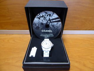 Chanel J12 Diamond Dial White Ceramic Automatic Watch W/ Box,  Dvd,  & Extra Links
