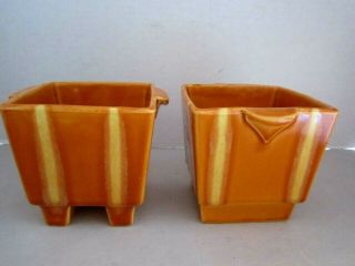 2 Vintage Hull Square Planter Candle Holder 67 Usa Orange Yellow Drip Glaze 4x4
